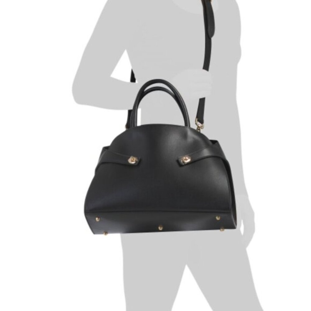 Anna Paola Annie Handbag Genuine Leather Italy Tote Crossbody Black - Picture 8 of 14